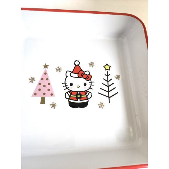 BAKING DISH-HELLO KITTY-Christmas Theme-9"x 9"x2"-White with Red-Orig packaging - Picture 3 of 8